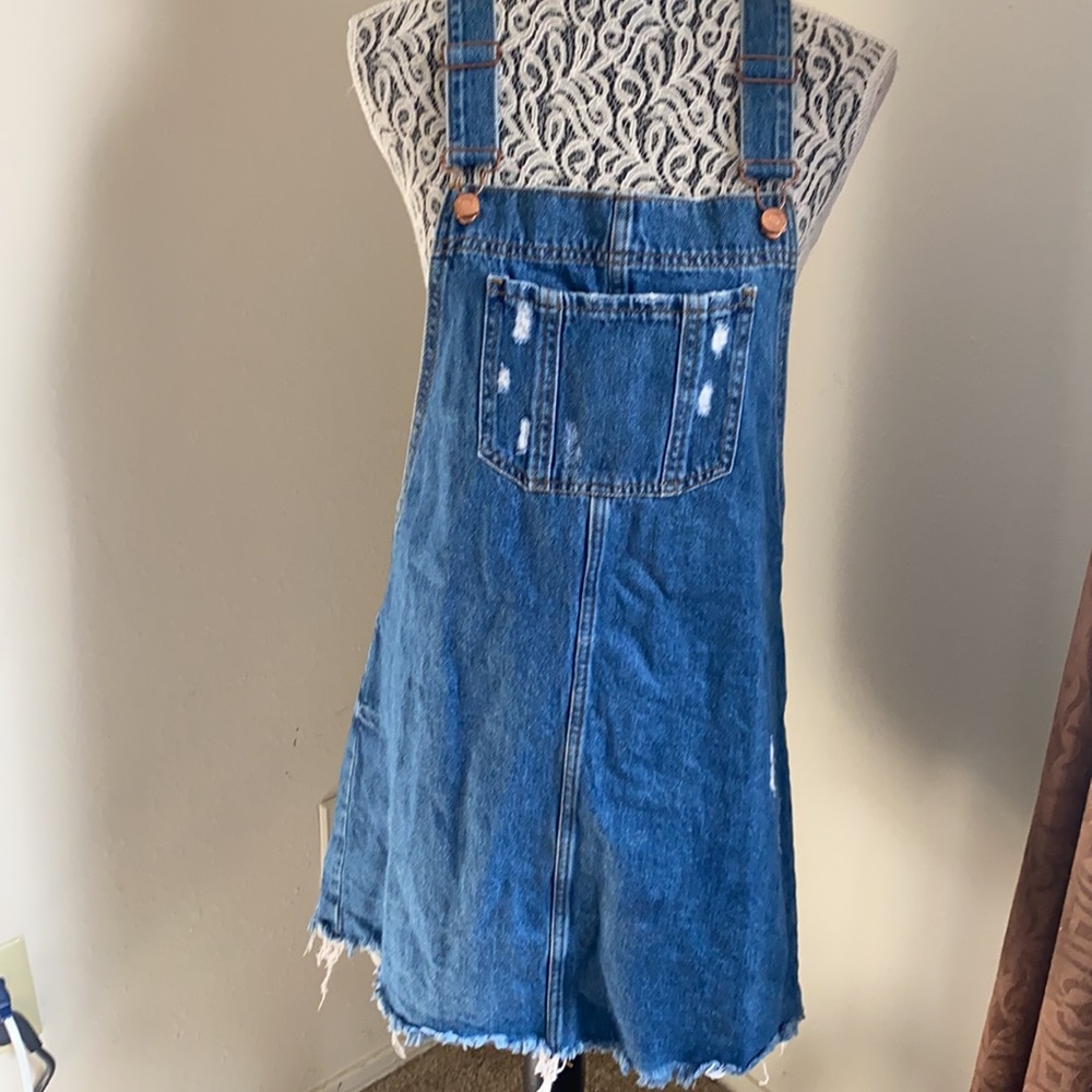 River island denim overall mini dress